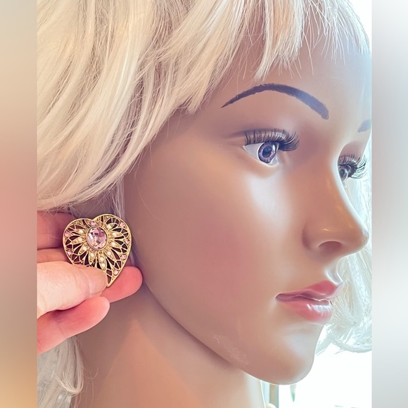 Heart Clip On Earrings Purple Amethyst - Picture 4 of 6